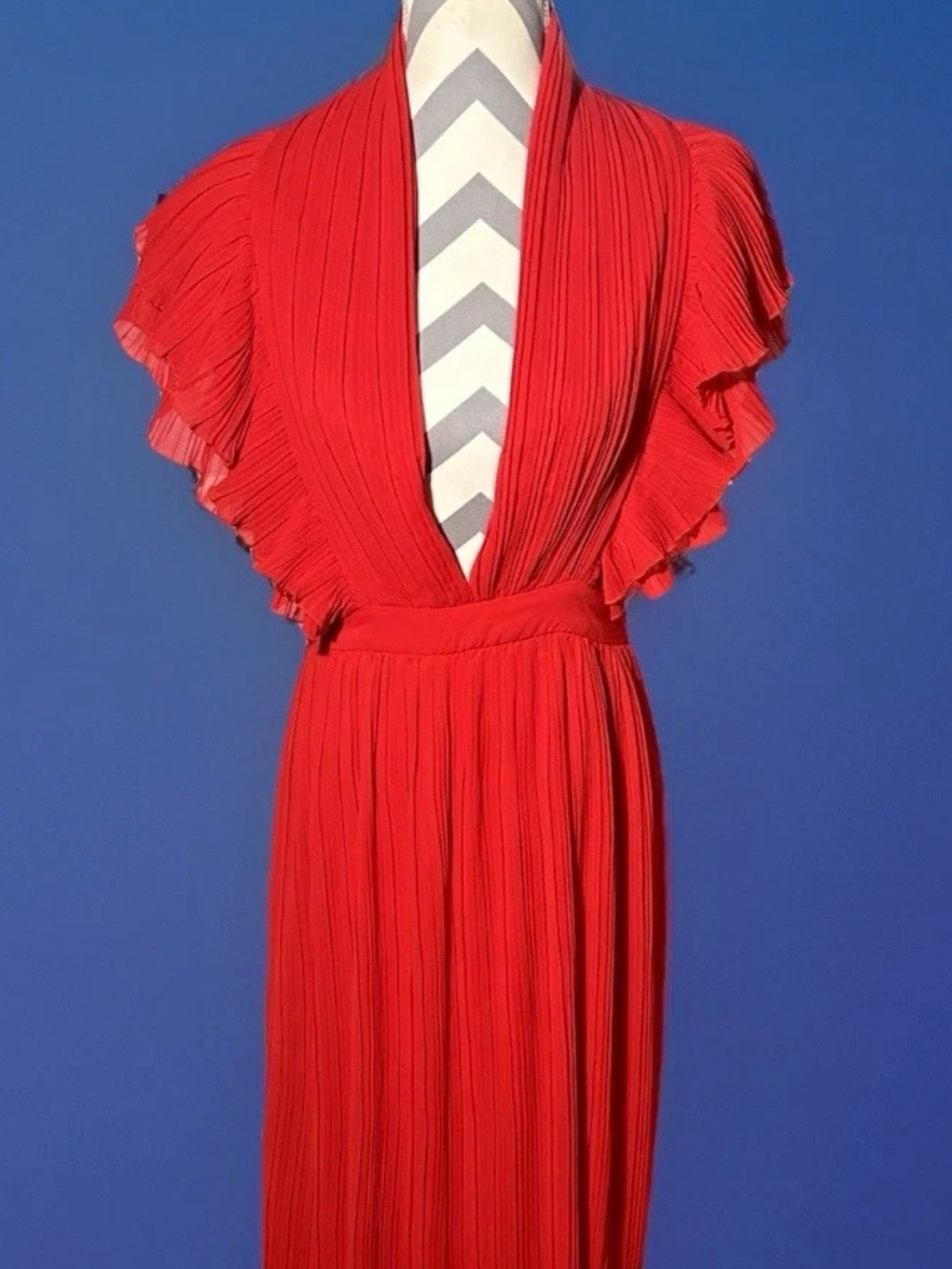 IVIVI Elegant Red Halter Long Dress Deep V Neck Backless Evening Gown sz Medium